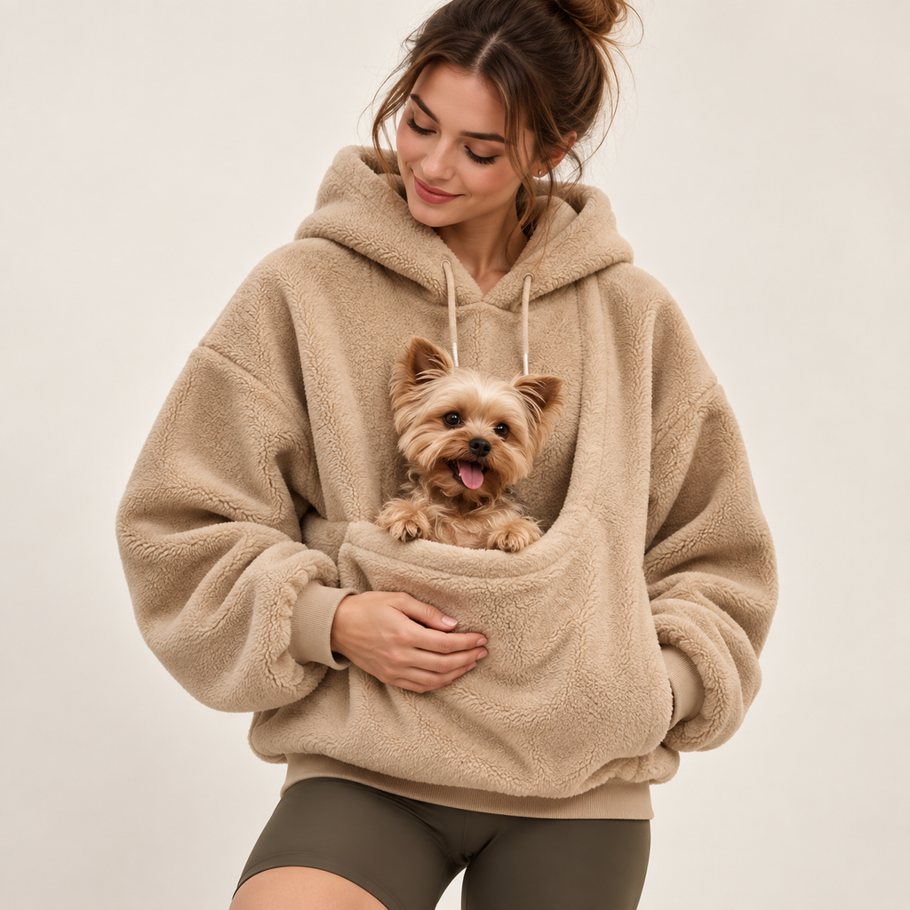 CozyCarry pet hoodie lifestyle with dog