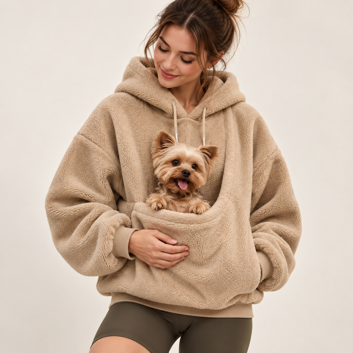 CozyCarry pet hoodie lifestyle with dog