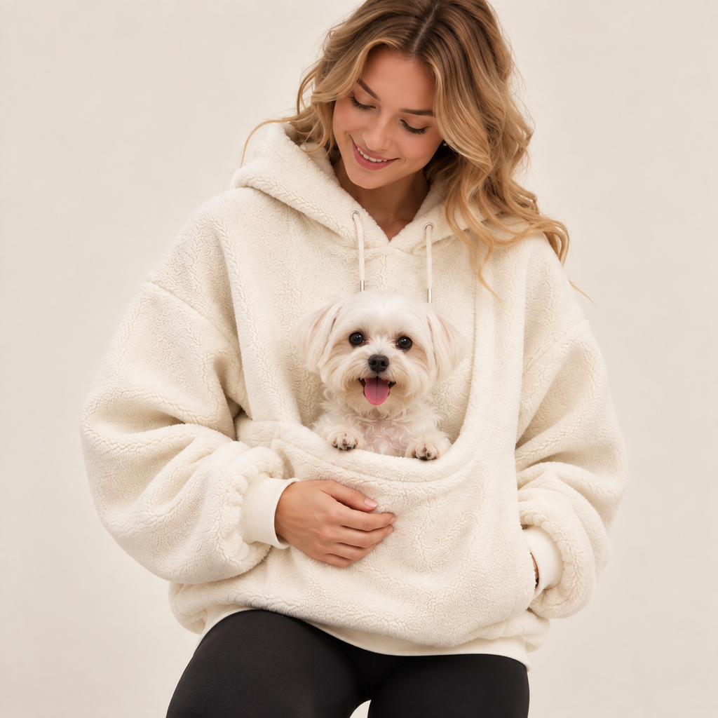 CozyCarry fleece pet hoodie lifestyle