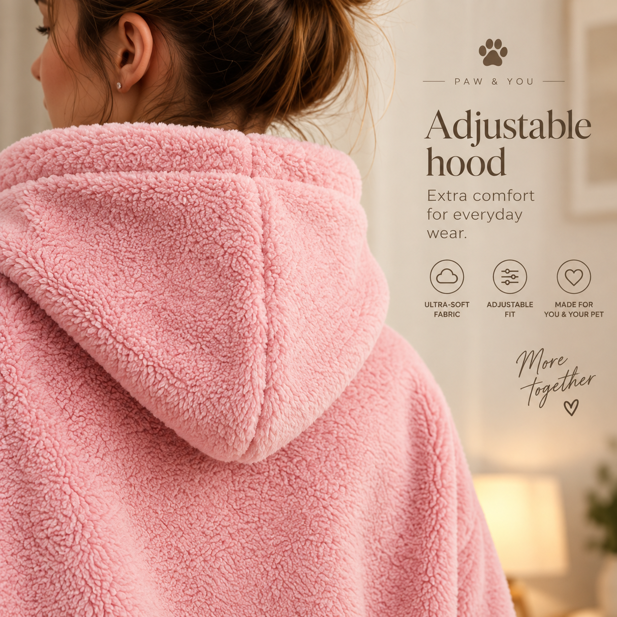 CozyCarry pink hoodie adjustable comfort detail