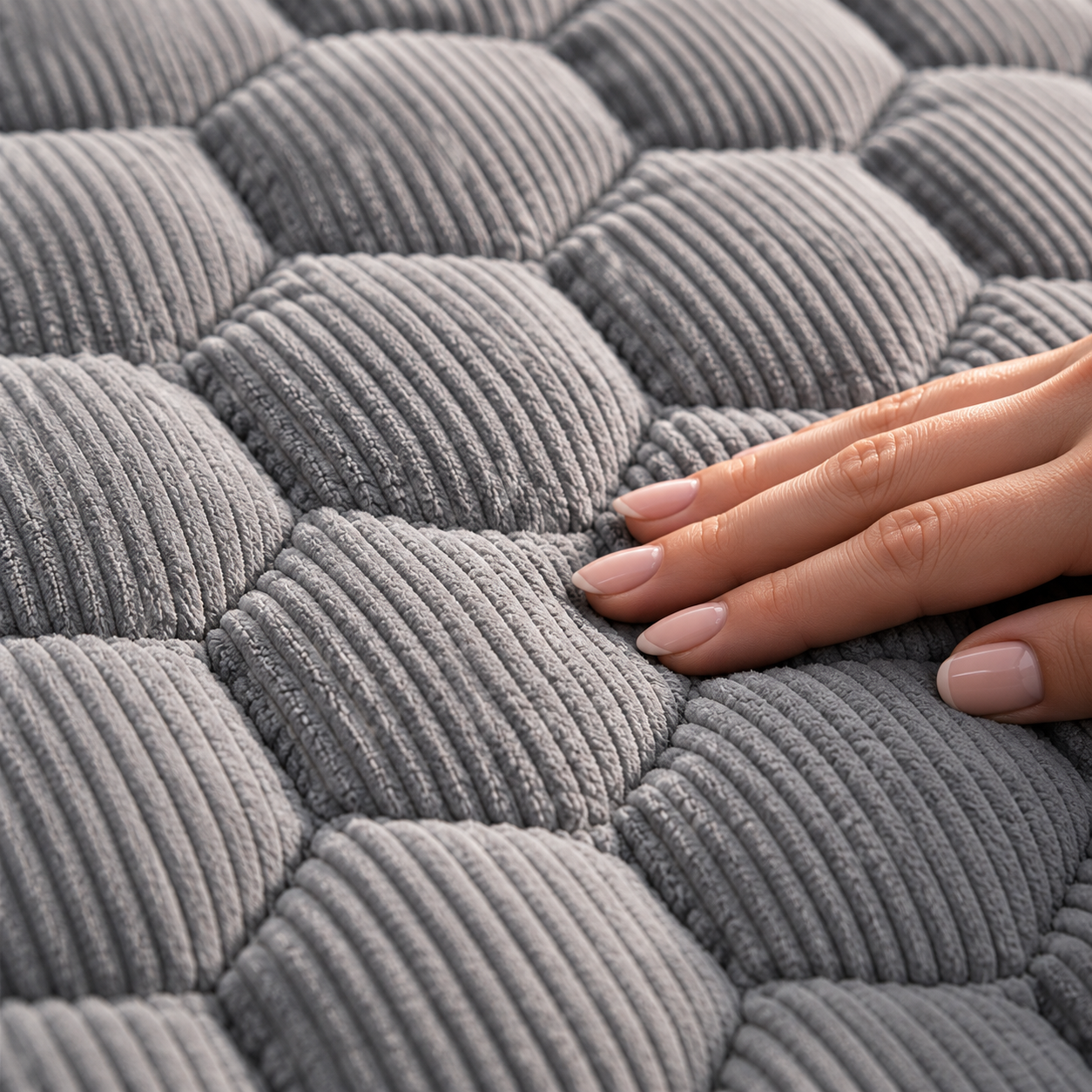CozyRide quilted gray fabric detail